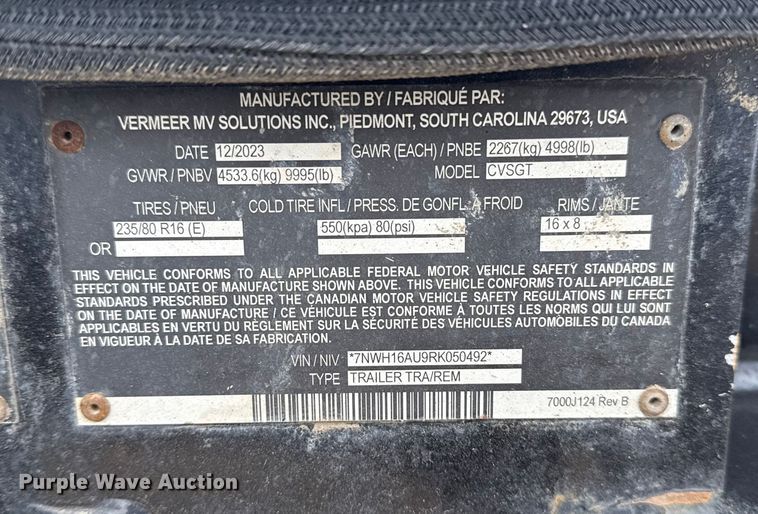 image for item EG1809 2024 Vermeer CV673SGT vacuum excavator