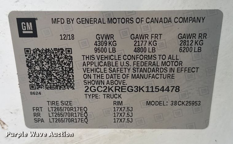 image for item EG1819 2019 Chevrolet 2500 HD Double Cab utility bed pickup truck