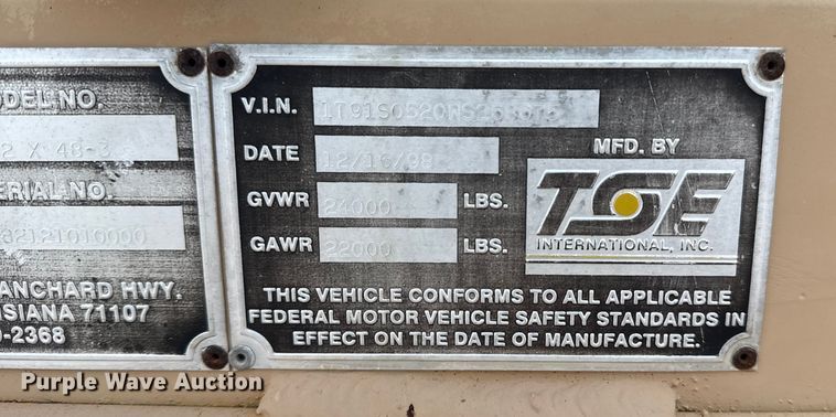 image for item EG1821 1998 TSE International RC572X48-3 reel trailer