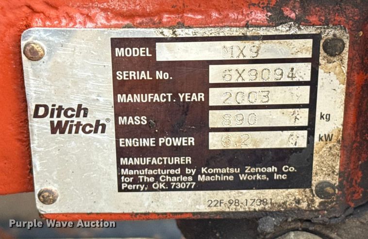 image for item EG1829 2003 Ditch Witch MX9 mini excavator