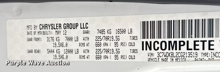 image for item EG1837 2012 Dodge Ram 4500HD bucket truck