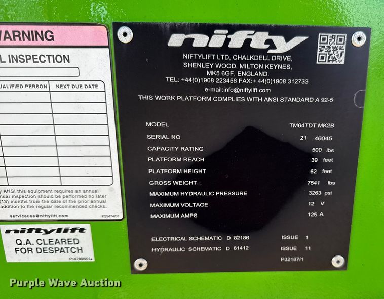 image for item EG1860 2020 Nifty TM64TDT MK2B boom lift