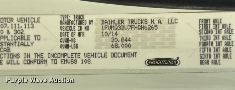 image for item EG1896 2015 Freightliner 114SD vacuum truck