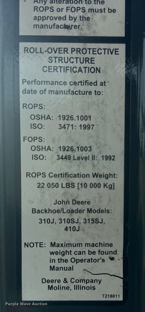 image for item EG1903 2011 John Deere 310SJ backhoe