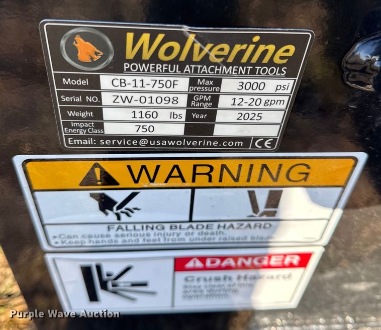 image for item EN0141 2025 Wolverine CB-11-750F skid steer breaker