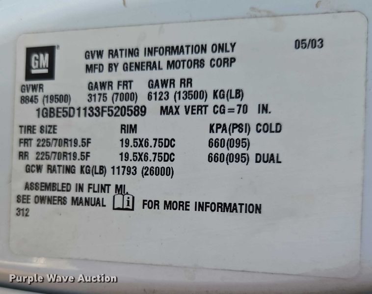 image for item EO4904 2003 Chevrolet C5 utility / service truck