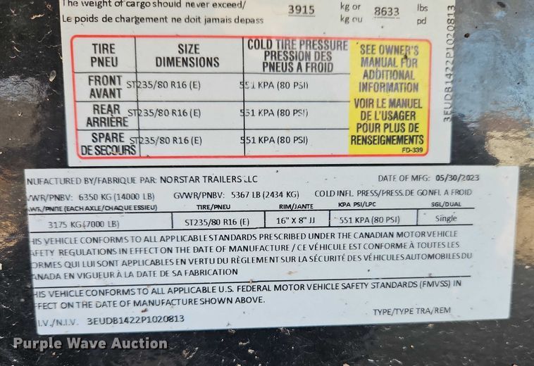 image for item EO4905 2023 Norstar dump trailer