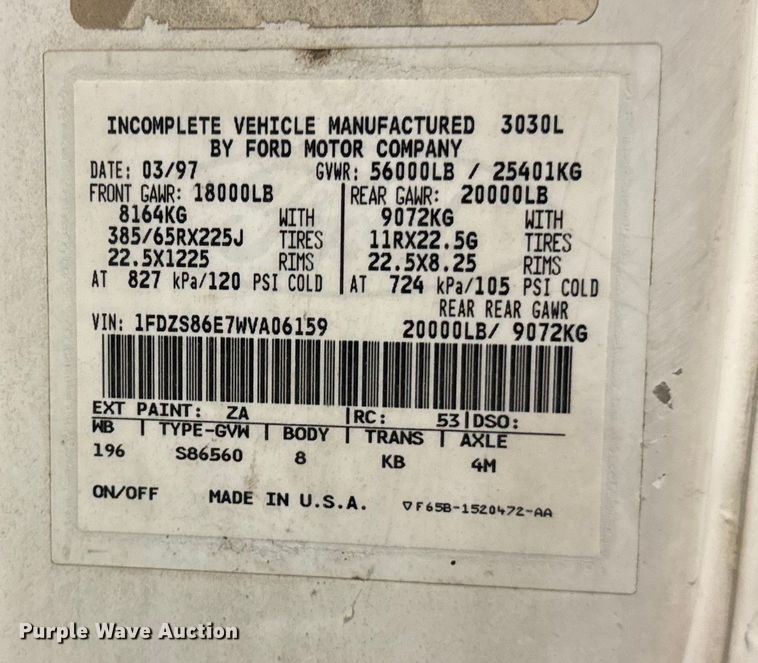 image for item ER0333 1998 Ford LT8513 dump truck