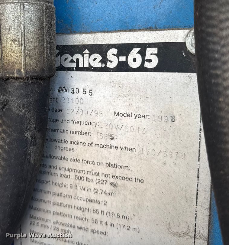 image for item ER0355 1998 Genie S65 boom lift
