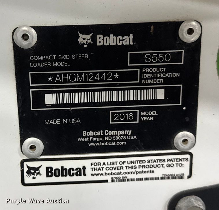 image for item ER0359 2016 Bobcat S550 skid steer loader