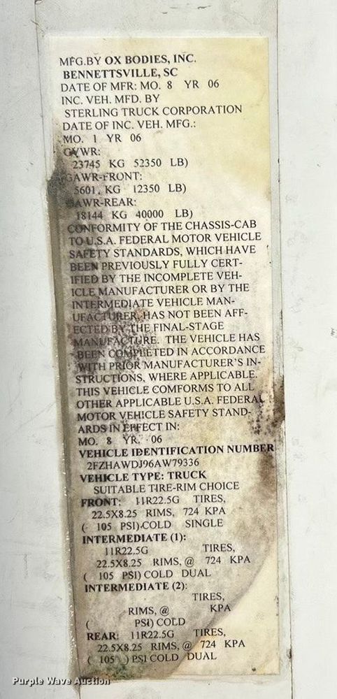 image for item ET6794 2006 Sterling L8500 Series dump truck