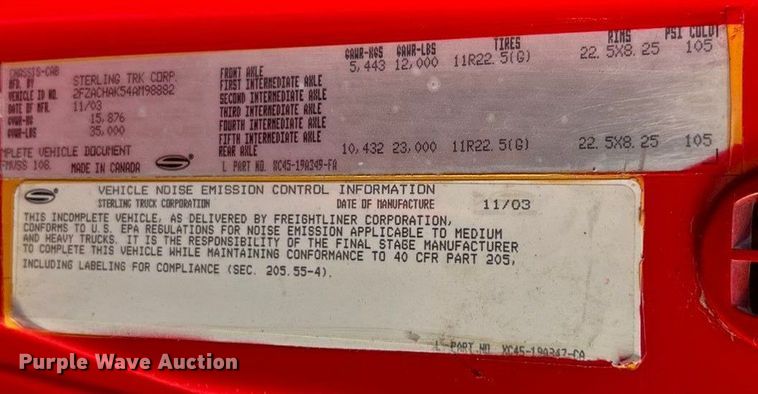 image for item ET6796 2004 Sterling Acterra dump truck