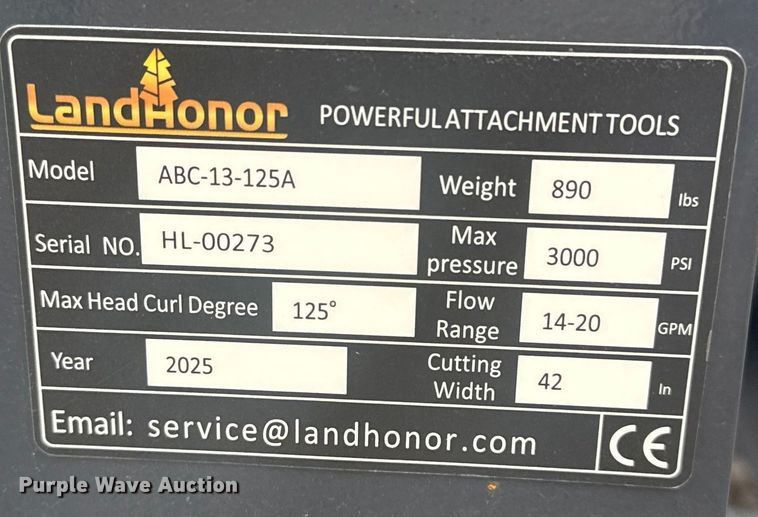 image for item EU4009 2025 LandHonor ABC-13-125A skid steer brush mower
