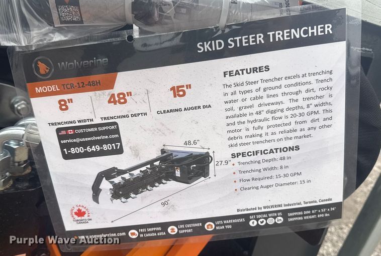 image for item EU4010 2025 Wolverine TCR-12-48H skid steer trencher