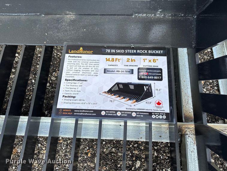 image for item EV3443 2025 LandHonor RB-14-78W skid steer rock bucket