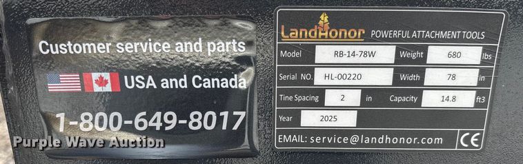 image for item EV3443 2025 LandHonor RB-14-78W skid steer rock bucket