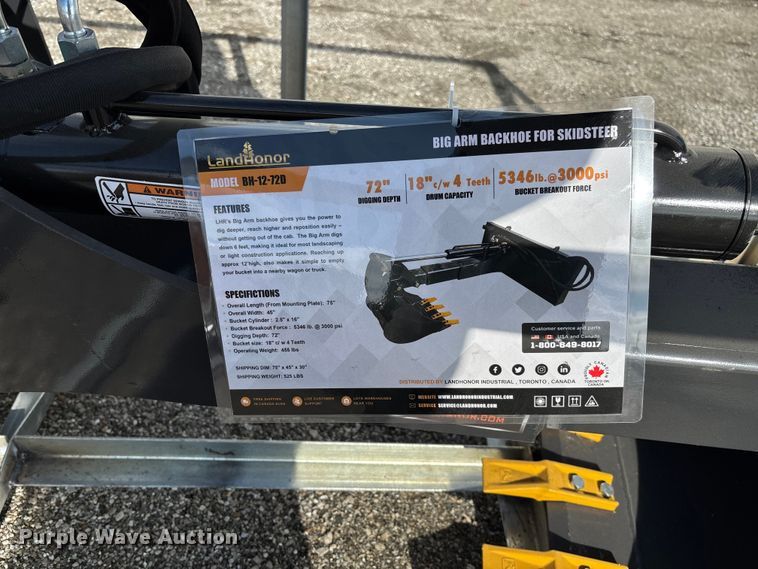 image for item EV3444 2025 LandHonor BH-12-72D skid steer backhoe