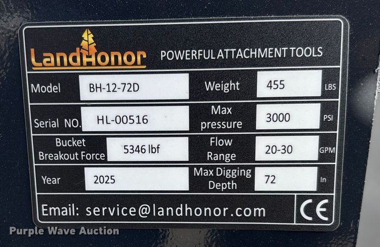 image for item EV3444 2025 LandHonor BH-12-72D skid steer backhoe
