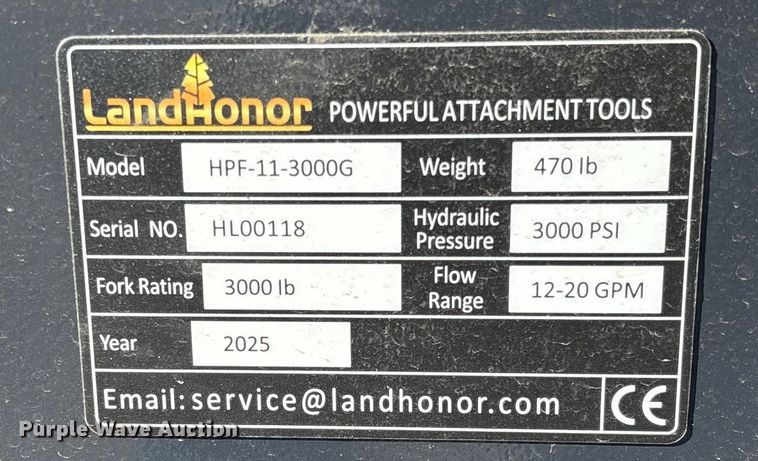 image for item EV3447 2025 LandHonor HPF-11-3000G skid steer forks