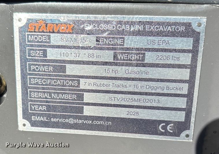 image for item EV3453 2025 Starvox SV-ME15 mini excavator