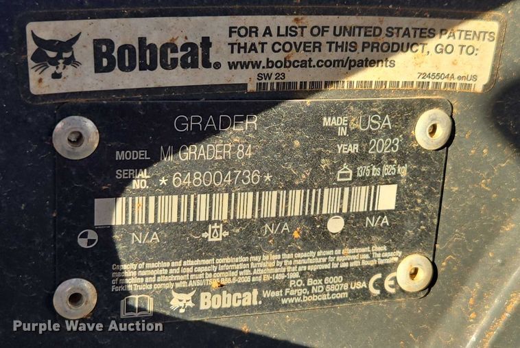 image for item EV4520 2023 Bobcat MI Grader 84 skid steer grader