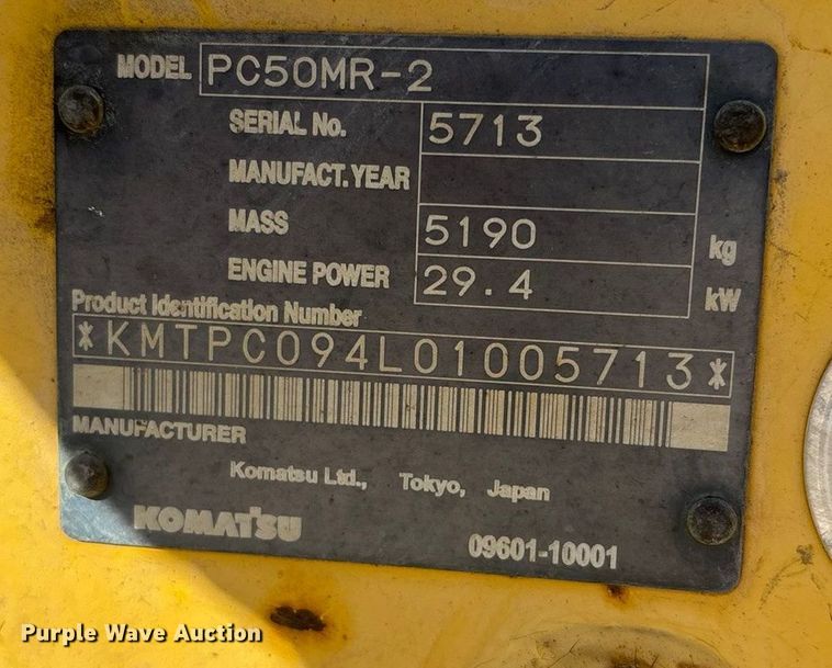 image for item FG1604 2004 Komatsu PC50MR-2 mini excavator