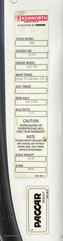 image for item FI0088 2019 Kenworth T880 dump truck