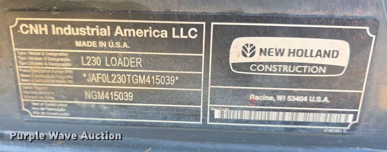 image for item FI0688 New Holland L230 200 series skid steer loader