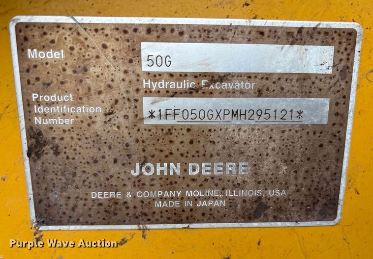 image for item YA1713 2021 John Deere 50G mini excavator