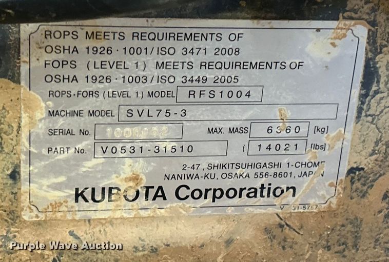 image for item YA1754 Kubota SVL75-3 tracked skid steer loader