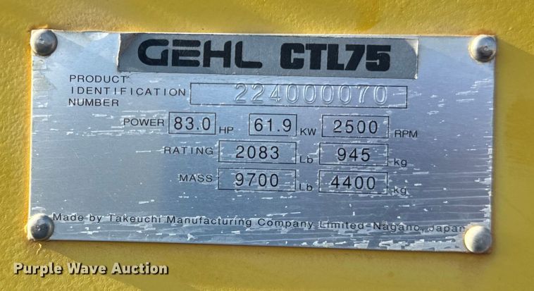 image for item YA1758 2008 Gehl CTL75 tracked skid steer loader