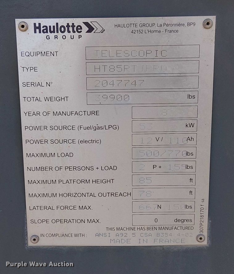 image for item YA1768 2018 Haulotte HT85 RTJ PR0 boom lift