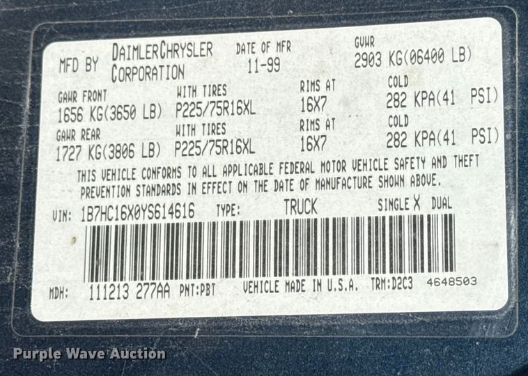 image for item DQ4200 2000 Dodge Ram 1500 pickup truck