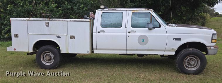 image for item DU2594 1996 Ford F350 Crew Cab utility bed pickup truck