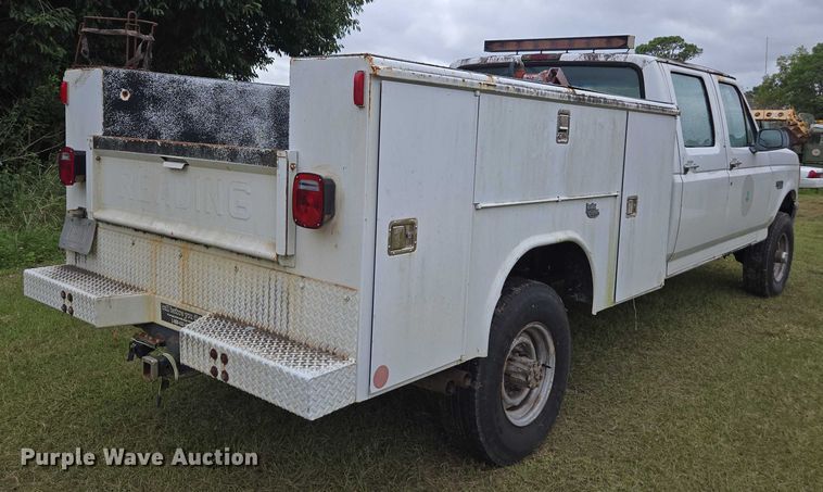 image for item DU2594 1996 Ford F350 Crew Cab utility bed pickup truck