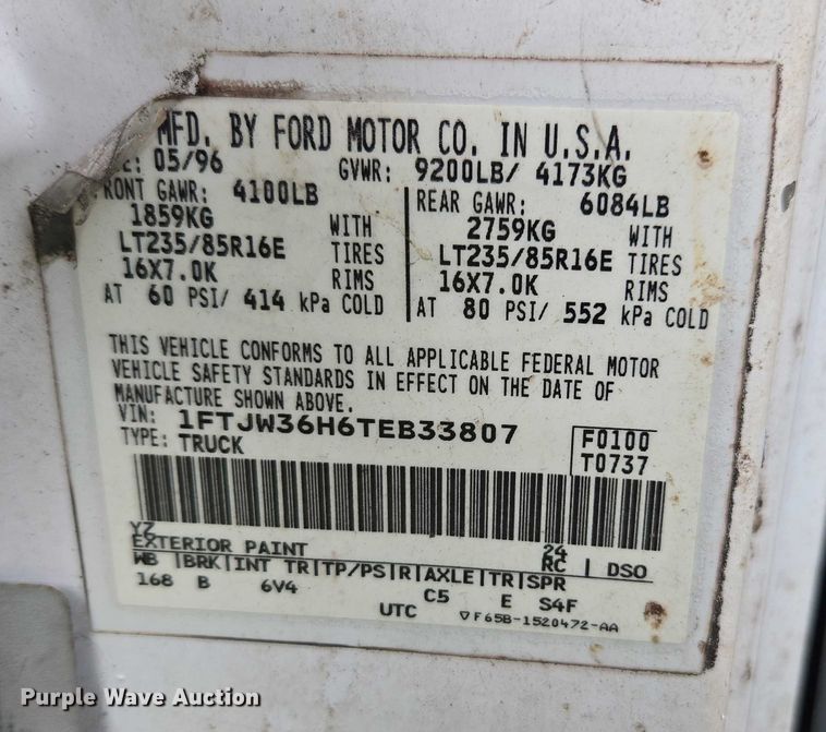 image for item DU2594 1996 Ford F350 Crew Cab utility bed pickup truck