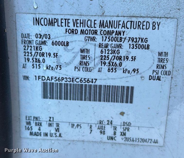 image for item DU2603 2003 Ford F550 Super Duty XL utility / service truck