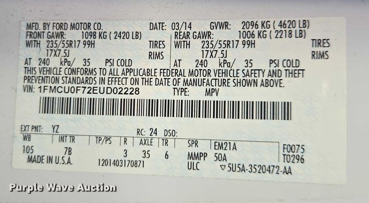 image for item DU2605 2014 Ford Escape SUV