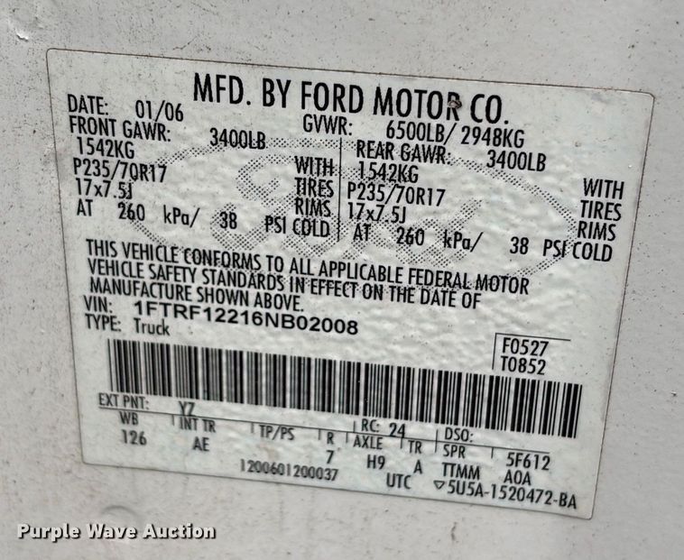 image for item DU2607 2006 Ford F150 XL Ext. Cab pickup truck