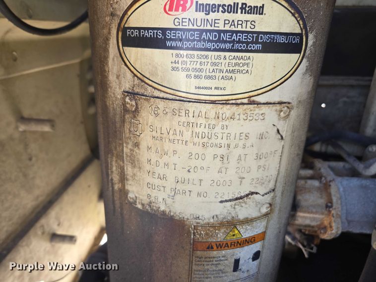 image for item DU2623 2004 Ingersol Rand P185WIR air compressor