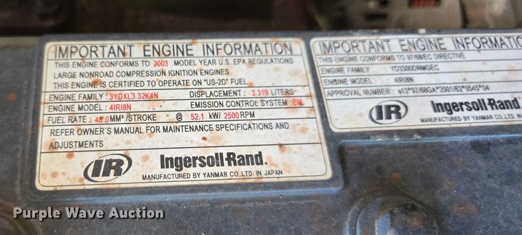 image for item DU2623 2004 Ingersol Rand P185WIR air compressor