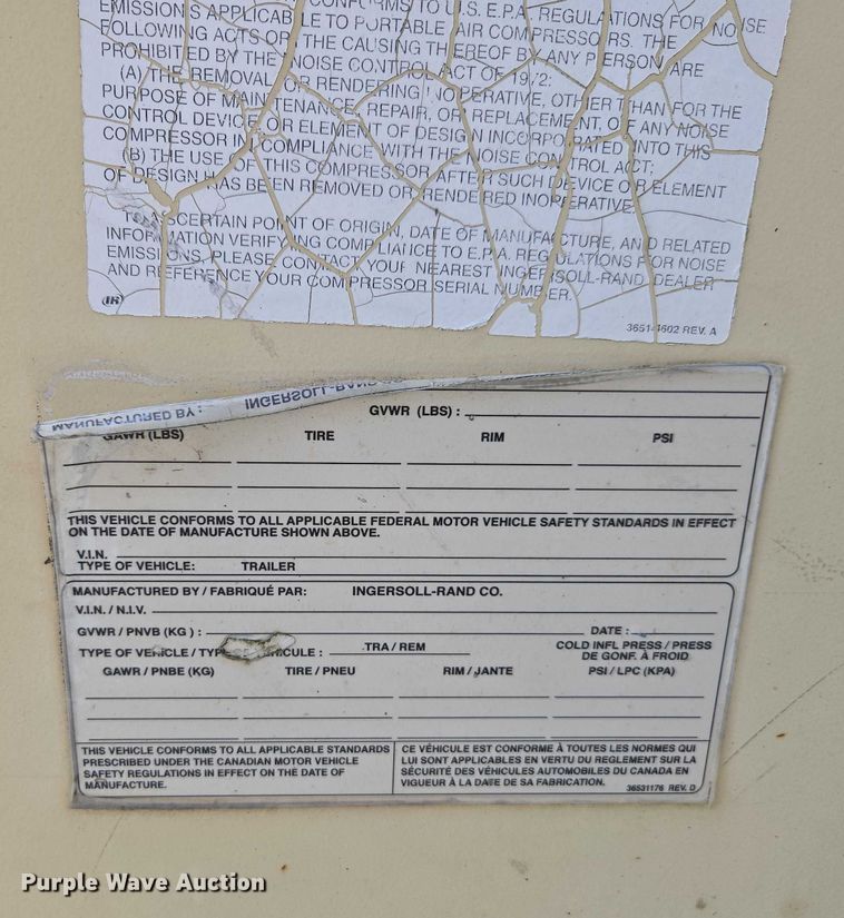 image for item DU2623 2004 Ingersol Rand P185WIR air compressor