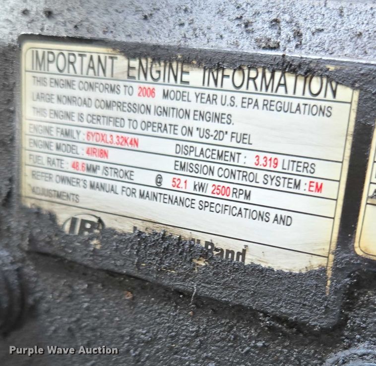 image for item DU2624 2007 Ingersoll Rand P185 air compressor