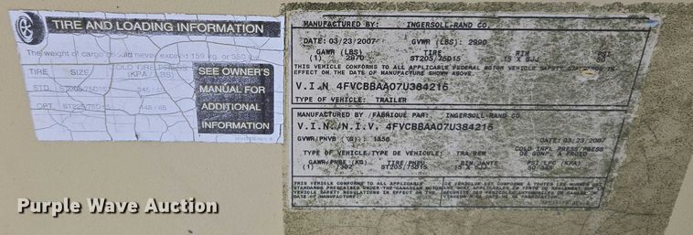 image for item DU2624 2007 Ingersoll Rand P185 air compressor