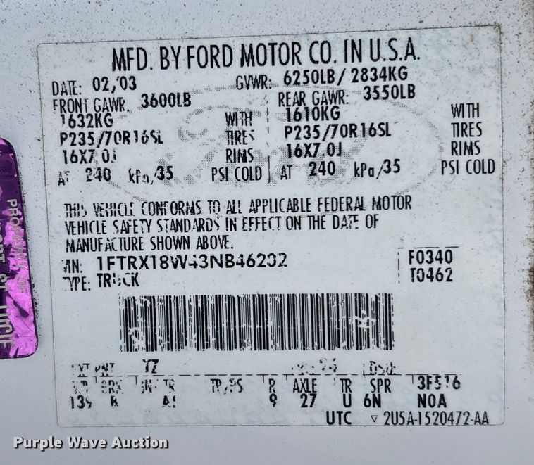 image for item DU2637 2003 Ford F150 XL 