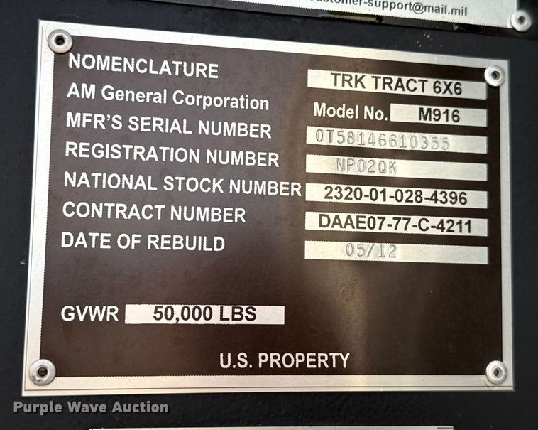 image for item DW5204 1974 AM General M916 semi truck