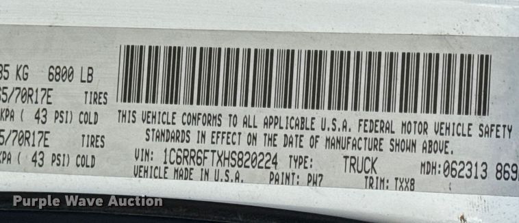 image for item DW6712 2017 RAM 1500 Ext. Cab pickup truck