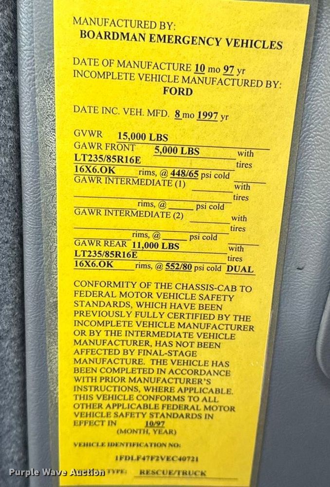 image for item DW6741 1997 Ford F450 Super Duty rescue vehicle