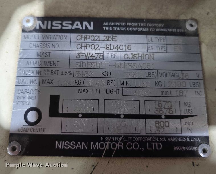 image for item DZ3687 Nissan 50EE forklift