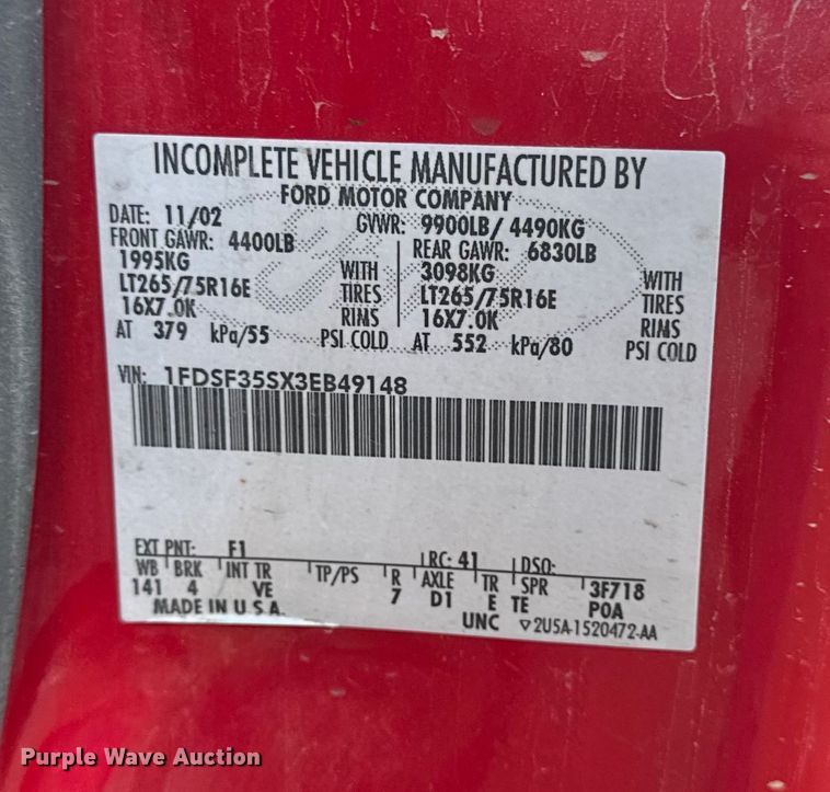 image for item EA2209 2003 Ford F350 Super Duty XL utility bed pickup truck